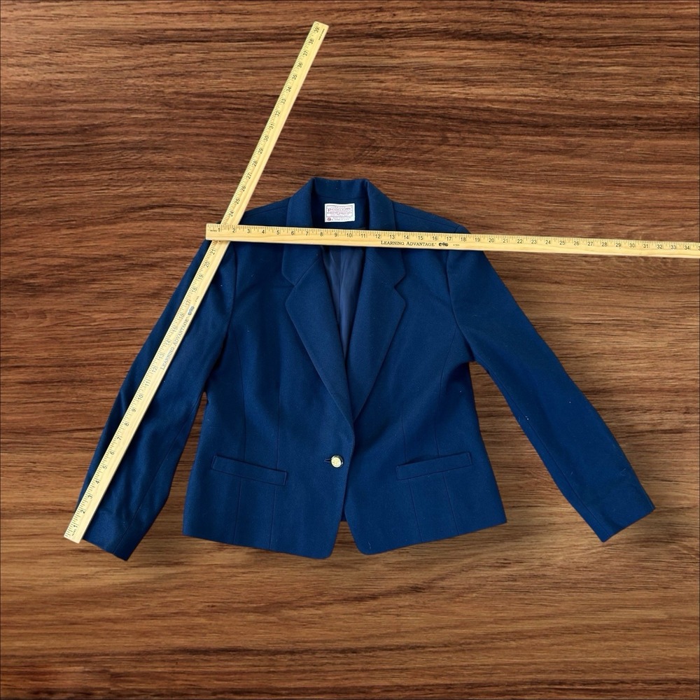 Vintage Pendleton Blazer Petite Sz 14 Womens Navy Blue 100% Virgin Wool Made USA - Picture 3 of 9